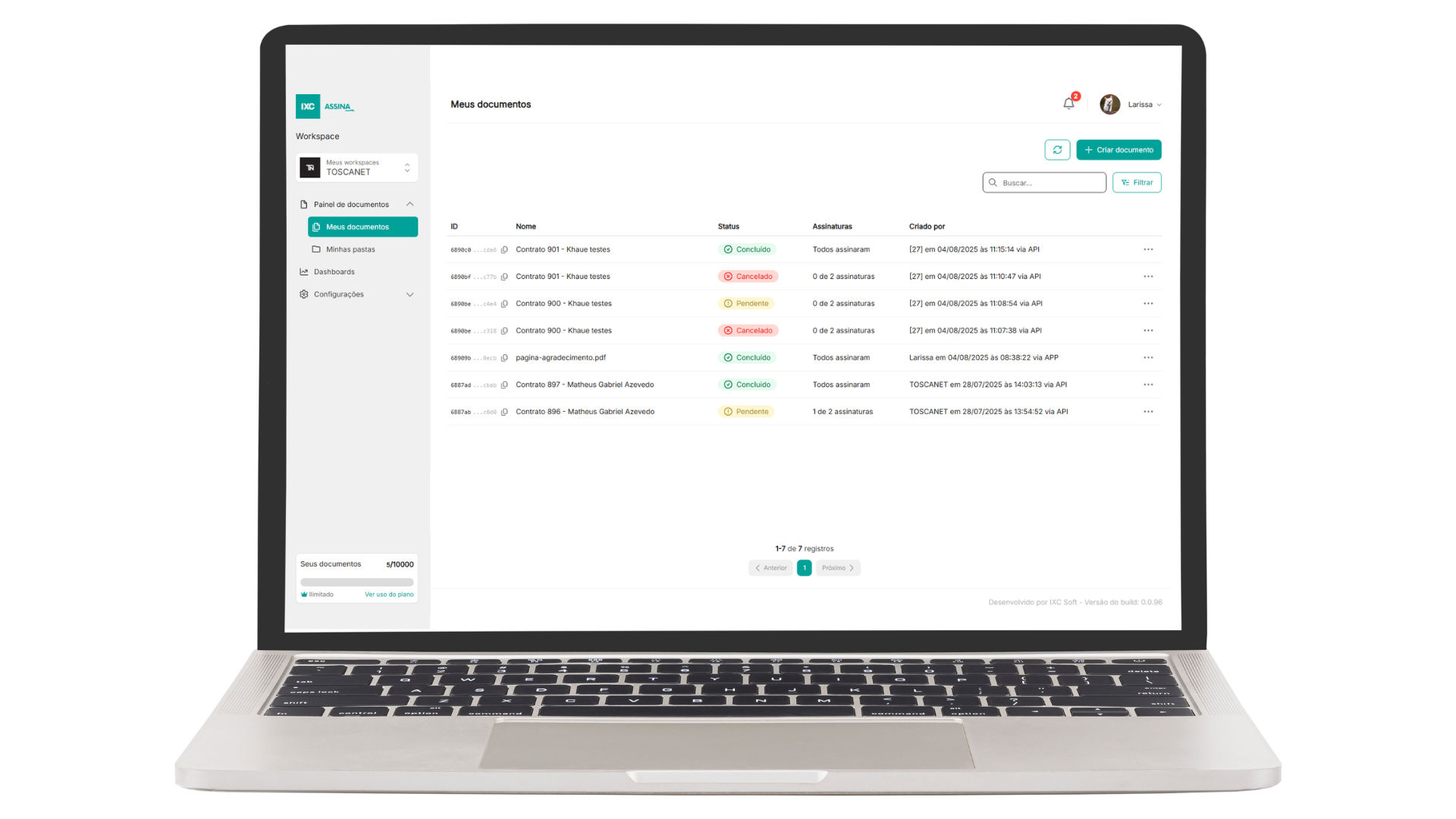 Tela da plataforma IXC Assina
